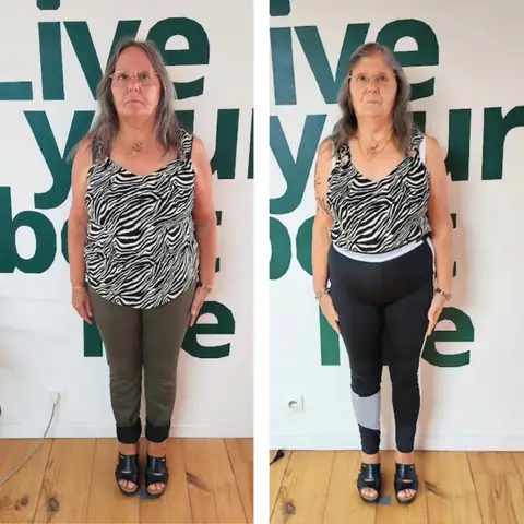 Une membre du club Le Sunrise nutrition en montage avant et après, vue de face