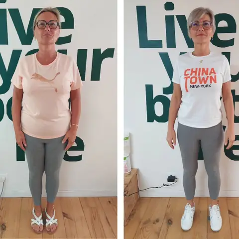 Une membre du club Le Sunrise nutrition en montage avant et après, vue de face