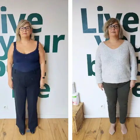 Une membre du club Le Sunrise nutrition en montage avant et après, vue de face