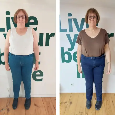Une membre du club Le Sunrise nutrition en montage avant et après, vue de face