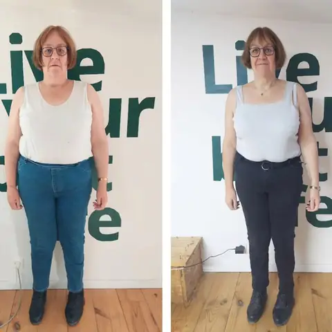Une membre du club Le Sunrise nutrition en montage avant et après, vue de face