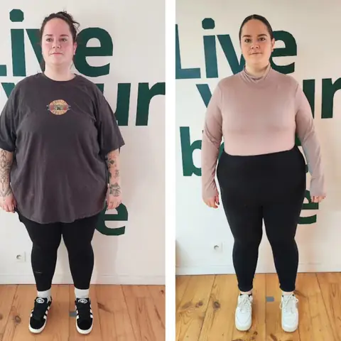 Une membre du club Le Sunrise nutrition en montage avant et après, vue de face