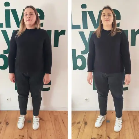 Une membre du club Le Sunrise nutrition en montage avant et après, vue de face