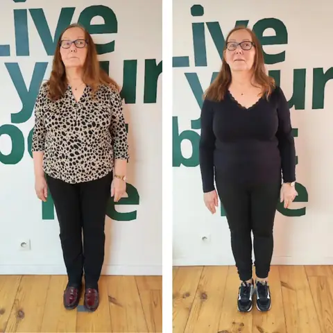 Une membre du club Le Sunrise nutrition en montage avant et après, vue de face