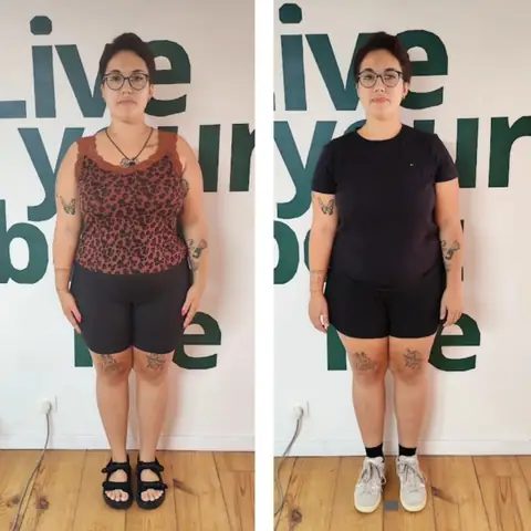 Une membre du club Le Sunrise nutrition en montage avant et après, vue de face