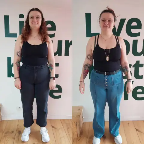 Une membre du club Le Sunrise nutrition en montage avant et après, vue de face