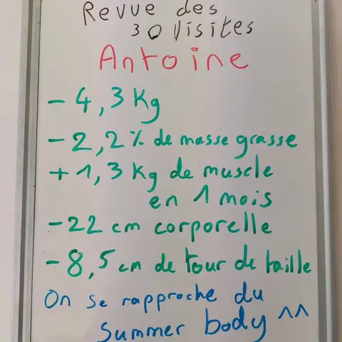 Souriant, un membre brandit l’ardoise où son bilan est écrit