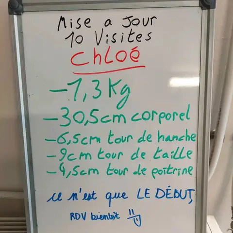 Souriante, une membre brandit l’ardoise où son bilan est écrit