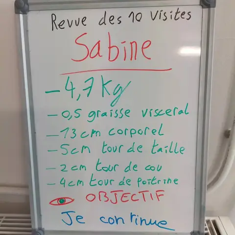Souriante, une membre brandit l’ardoise où son bilan est écrit