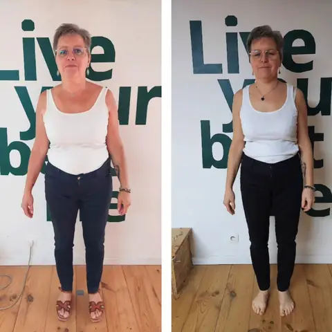 Une membre du club Le Sunrise nutrition en montage avant et après, vue de face