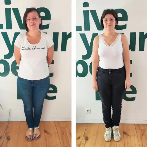 Une membre du club Le Sunrise nutrition en montage avant et après, vue de face