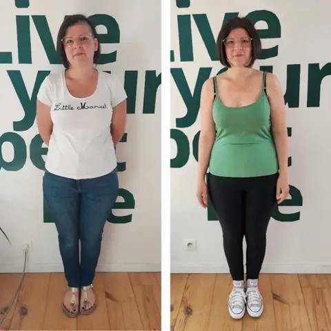 Une membre du club Le Sunrise nutrition en montage avant et après, vue de face